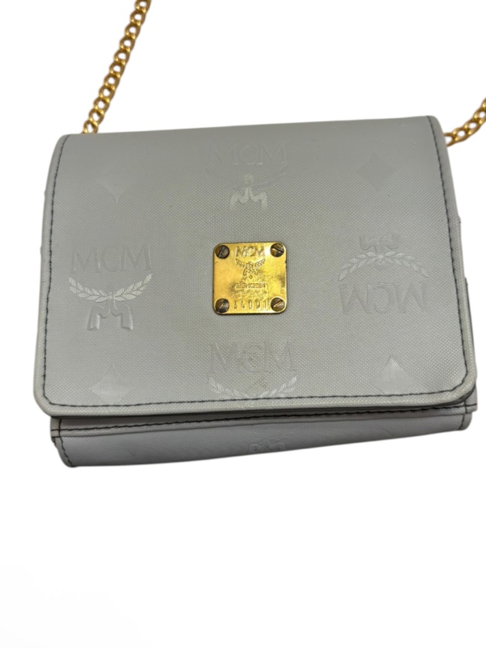 Mcm gray logo vintage mini crossbody clutch bag